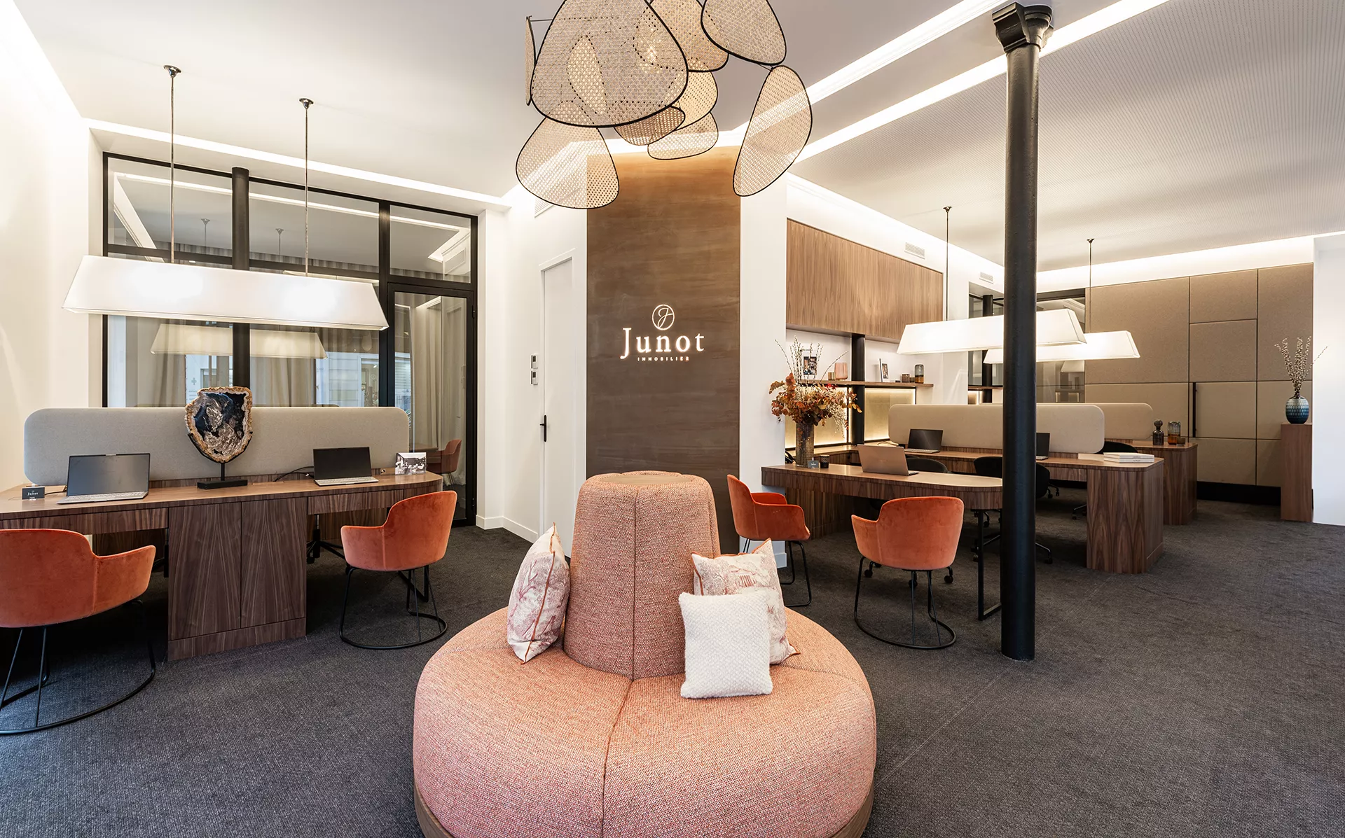 The interior of the luxury real estate agency Junot Grenelle 7th arrondissement of Paris