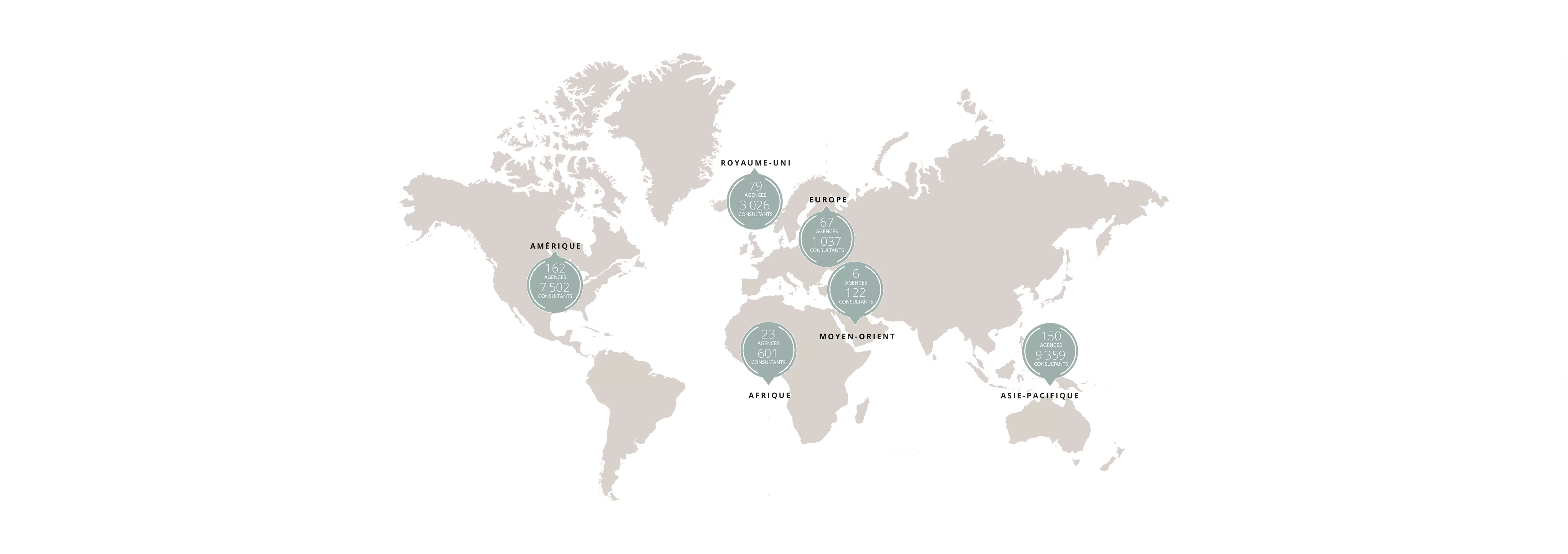 The world map with dots on it showing the number of agencies and consultants