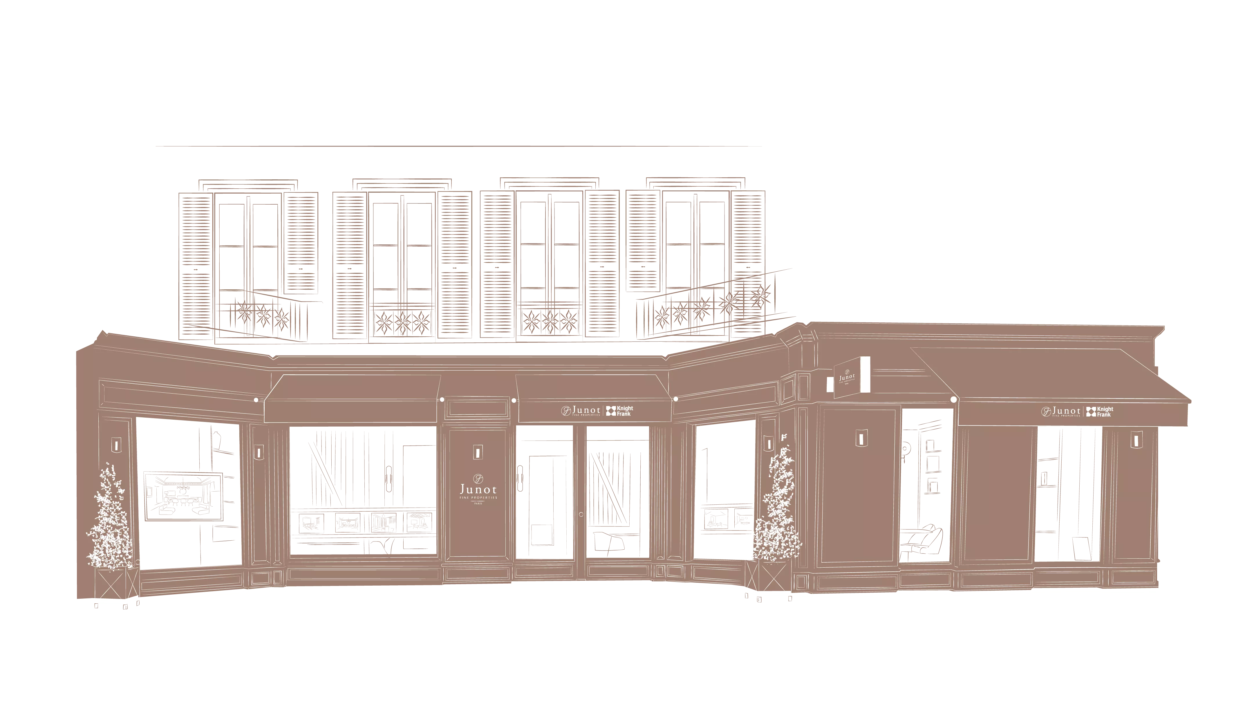 Illustration de l'extérieur de l'agence immobilière ulta-luxe Junot Fine Properties | Knight Frank dans le 6e arrondissement de Paris