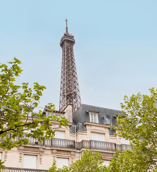 View of the Eiffel Tower in Paris from a luxury apartment rented by Junot