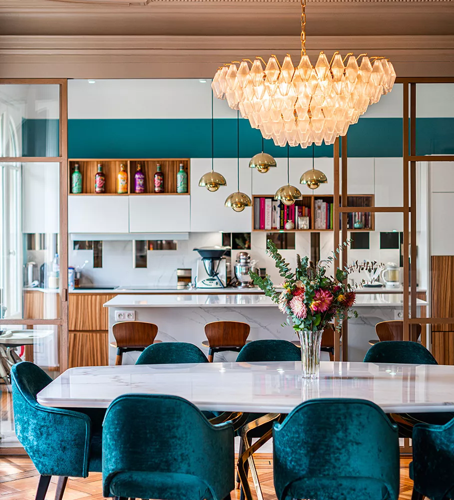 Living room and dining room of an ultra-luxury apartment for sale by Junot Fine Properties