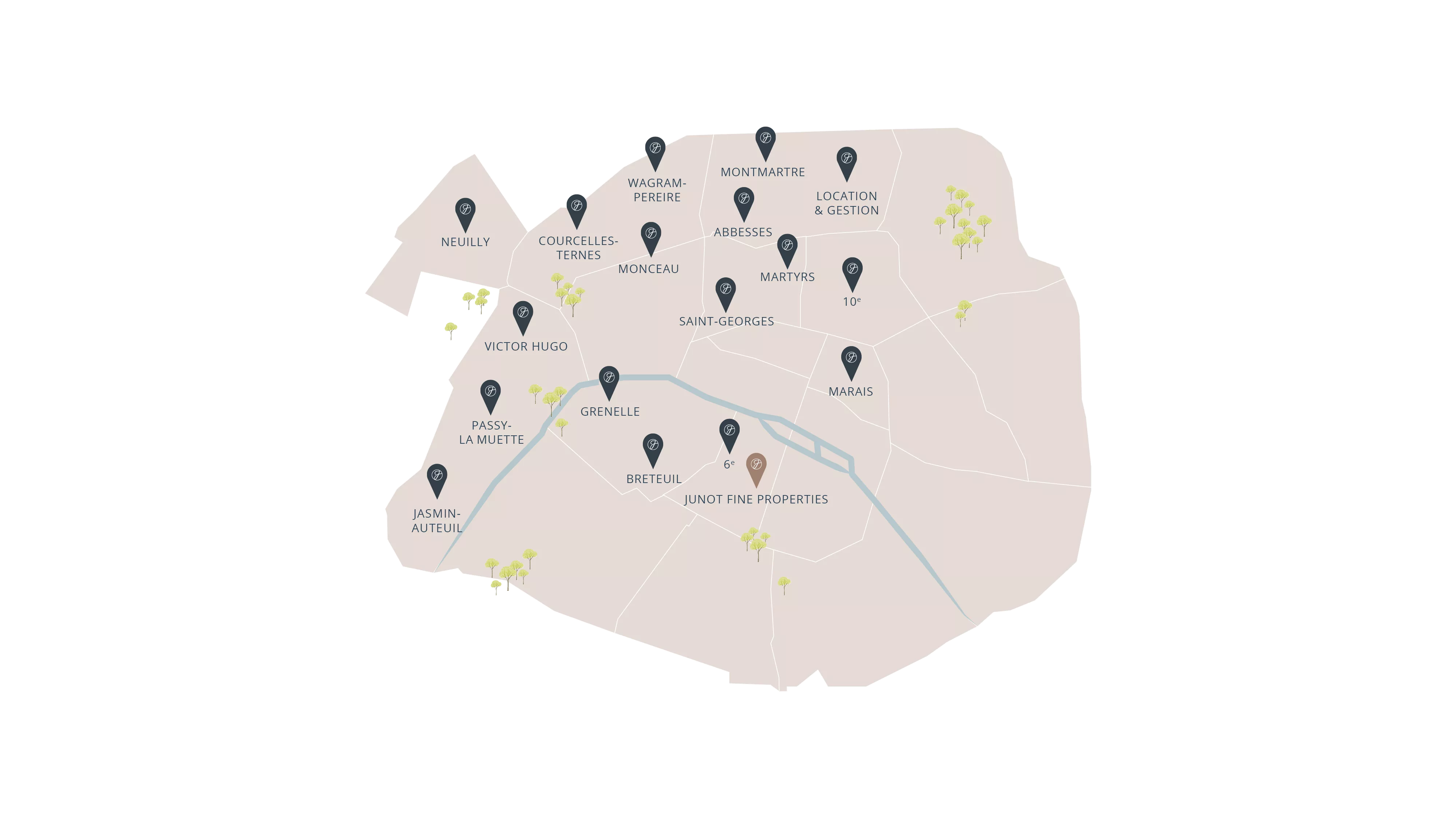 Carte avec les agences immobilières Junot