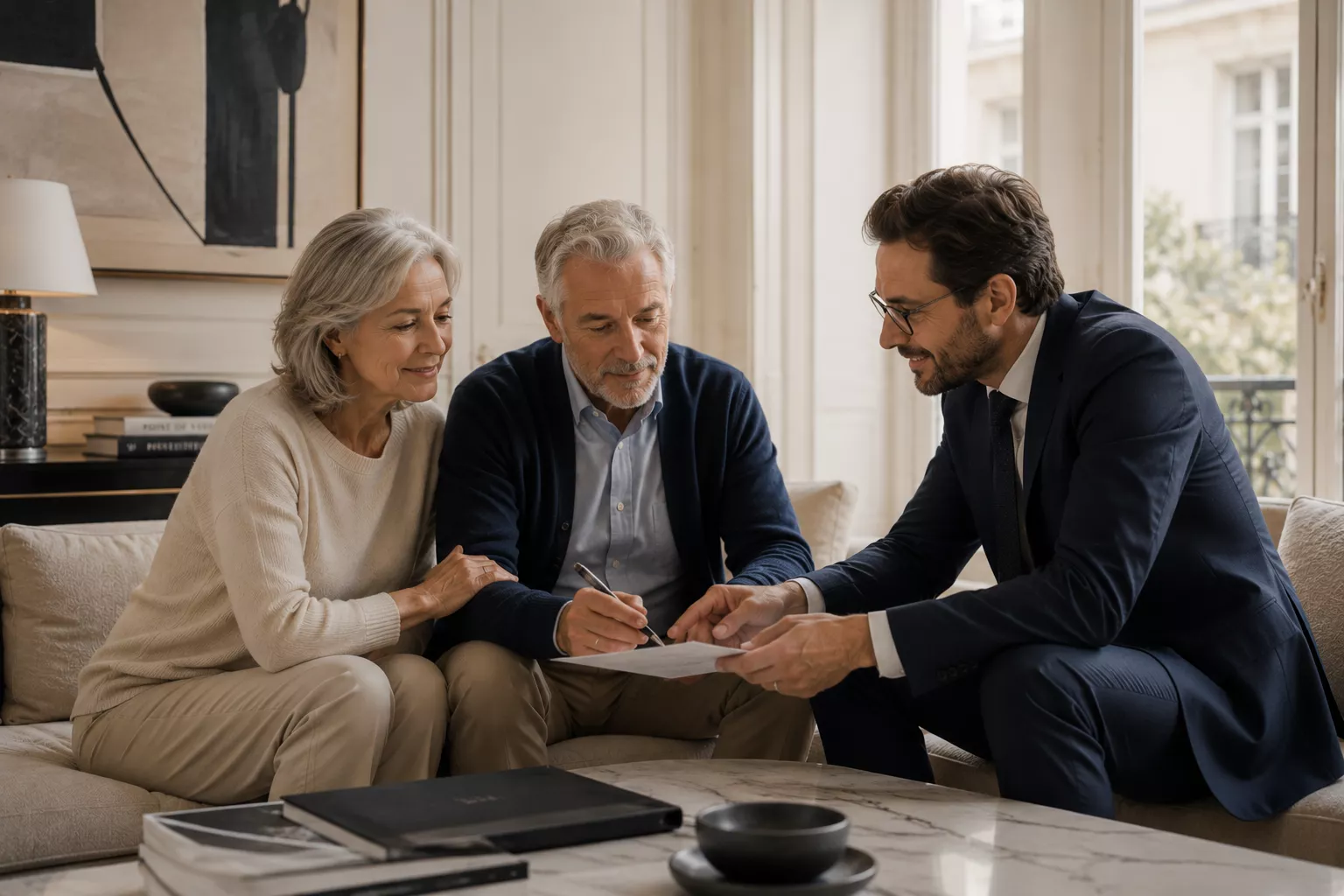 couple senior qui parle avec un expert viager